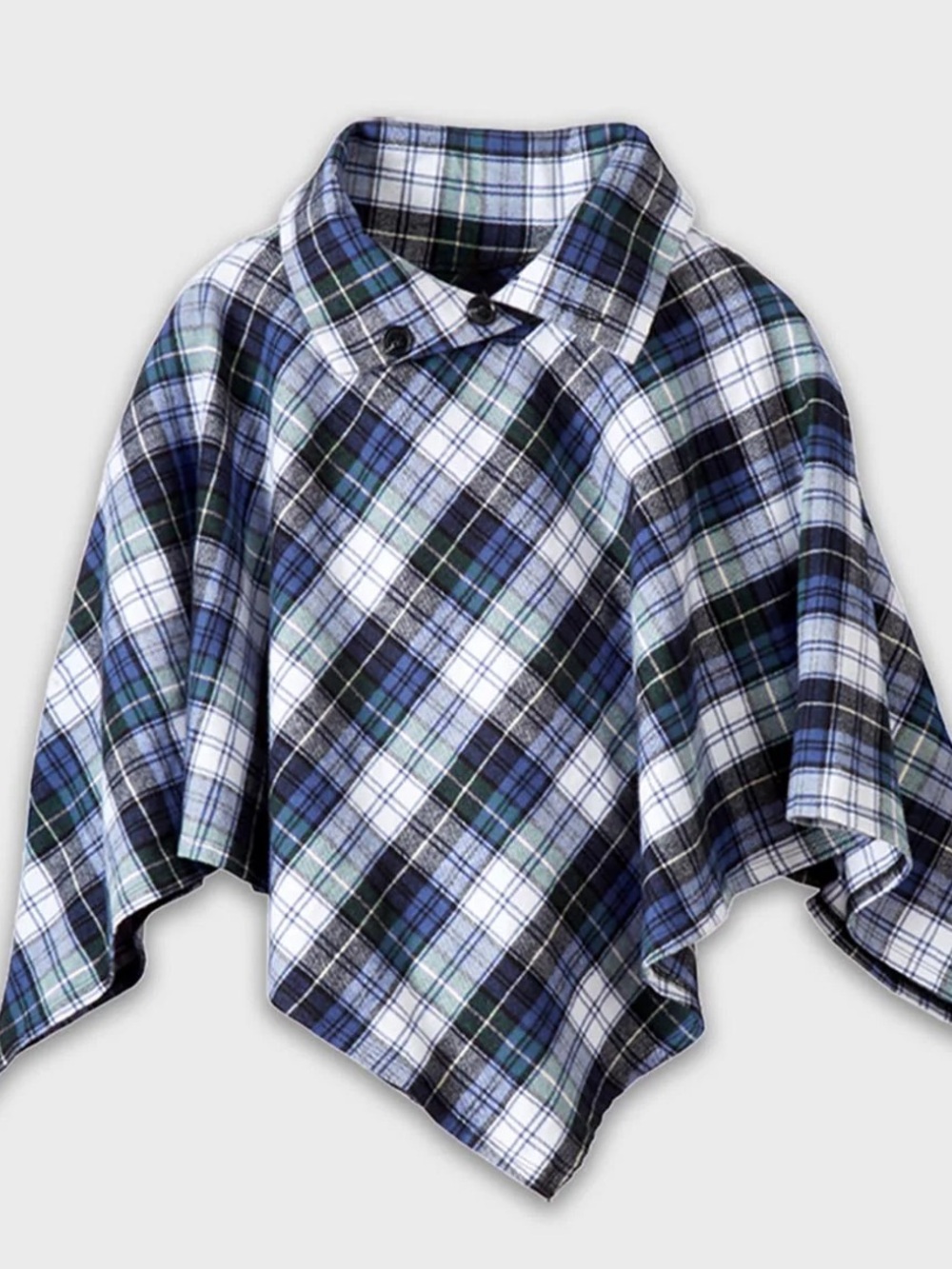 The Vermont Flannel Co Plaid Flannel Poncho in Blue, White, and Green S/M